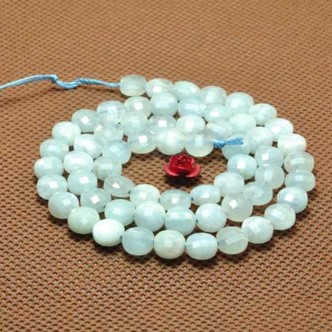 YesBeads Natural Aquamarine gemstone A grade micro faceted coin loose beads wholesale jewelry making 6mm 15"