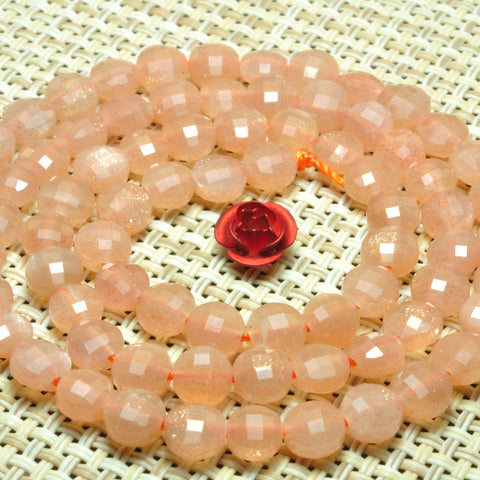 YesBeads natural orange Sunstone micro faceted coin loose beads wholesale gemstone jewelry making 15"full strand