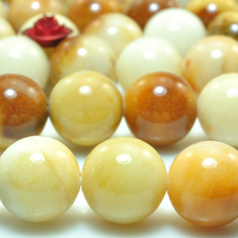 YesBeads natural yellow jade smooth round loose beads wholesale gemstone 10mm 15"