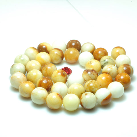 YesBeads natural yellow jade smooth round loose beads wholesale gemstone 10mm 15"