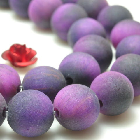 YesBeads Purple tiger eye gemstone matte round loose beads wholesale jewelry making 15"