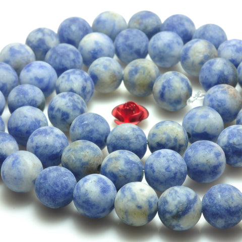 YesBeads natural Blue Stone matte round loose beads wholesale gemstone jewelry 15"