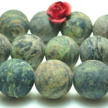 YesBeads Natural Dendritic Green Jade matte round beads gemstone wholesale 15"