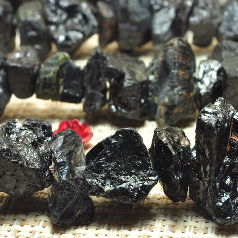 YesBeads natural raw Black Tourmaline rough nugget chunks chip beads wholesale gemstone 15"