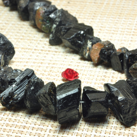YesBeads natural raw Black Tourmaline rough nugget chunks chip beads wholesale gemstone 15"