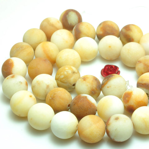 YesBeads Natural Yellow Jade matte loose round beads wholesale gemstone jewelry making 15''