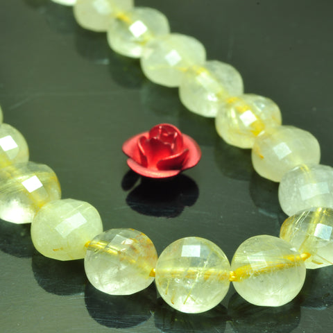 YesBeads natural golden rutilated quartz faceted coin loose beads wholesale yellow gemstone 6mm