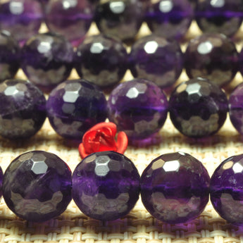 YesBeads Natural dark Amethyst faceted round loose beads wholesale gemstone jewelry 8mm-12mm 15"