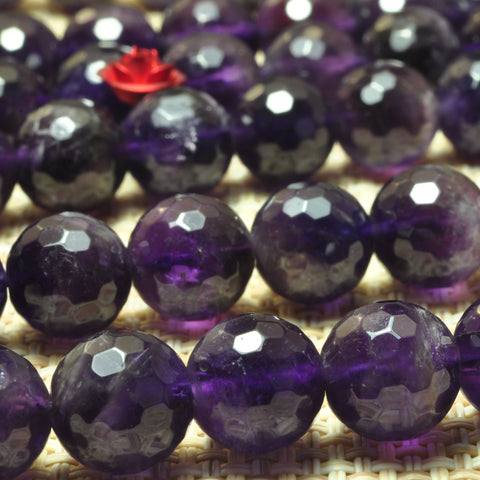 YesBeads Natural dark Amethyst faceted round loose beads wholesale gemstone jewelry 8mm-12mm 15"