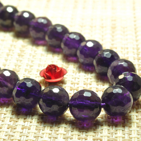 YesBeads Natural dark Amethyst faceted round loose beads wholesale gemstone jewelry 8mm-12mm 15"