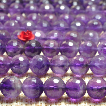 YesBeads Natural Amethyst faceted round loose beads wholesale gemstone jewelry making 8mm 15"