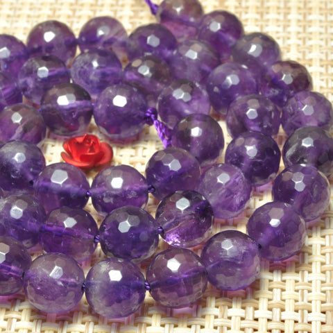 YesBeads Natural Amethyst faceted round loose beads wholesale gemstone jewelry making 8mm 15"