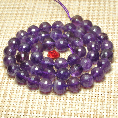 YesBeads Natural Amethyst faceted round loose beads wholesale gemstone jewelry making 8mm 15"