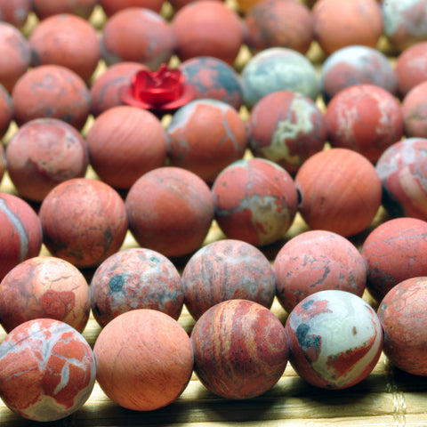 YesBeads Natural Red Brecciated Jasper matte round beads wholesale gemstone jewelry 15"