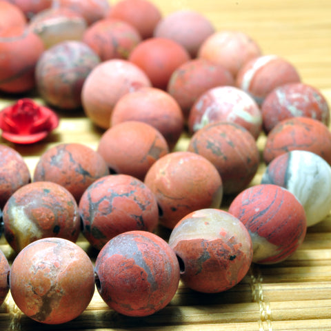 YesBeads Natural Red Brecciated Jasper matte round beads wholesale gemstone jewelry 15"