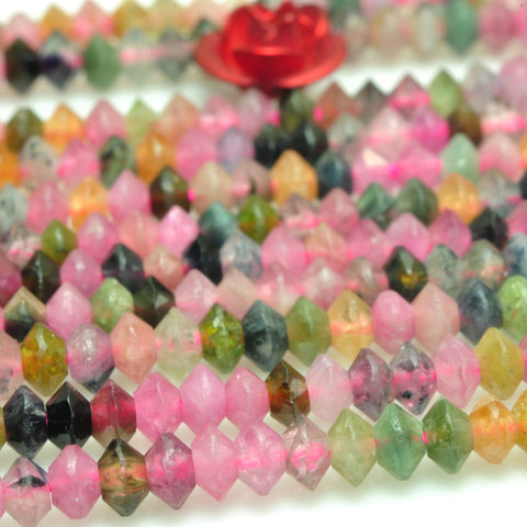 Natural watermelon tourmaline multicolor gemstone faceted disc rondelle beads 2x3mm 15"