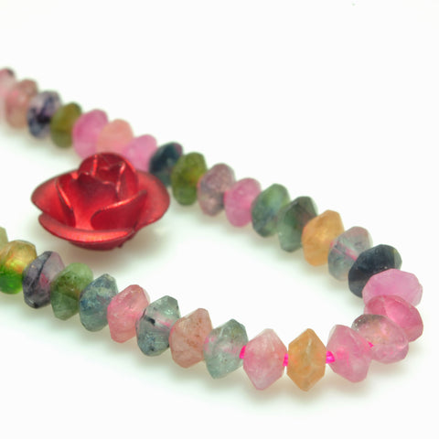 Natural watermelon tourmaline multicolor gemstone faceted disc rondelle beads 2x3mm 15"