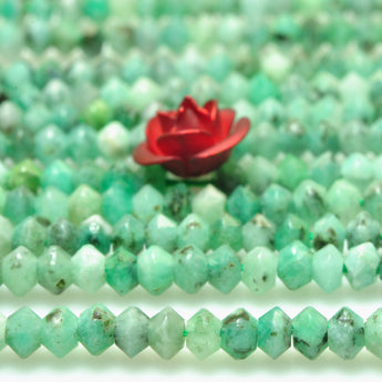 YesBeads Natural Green Emerald gemstone micro faceted disc rondelle loose beads wholesale jewelry making 2x3mm 15"