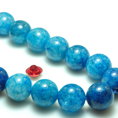 YesBeads Blue Rutilated Quartz smooth round beads gemstone 8-12mm 15"