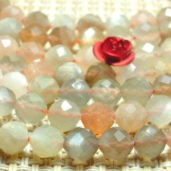 YesBeads Natural Rainbow Moonstone faceted round beads gemstone wholesale 15"