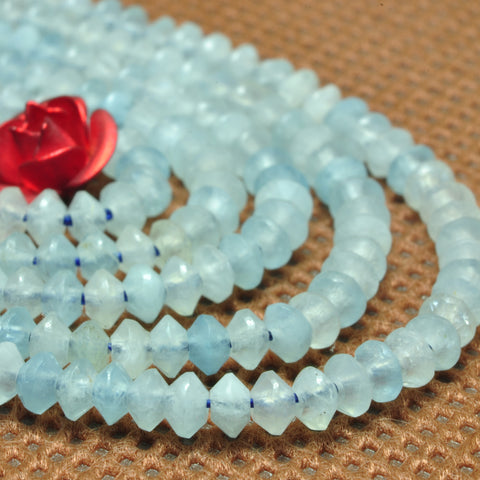 YesBeads natural blue Aquamarine micro faceted disc rondelle beads gemstone 2x3mm 15"