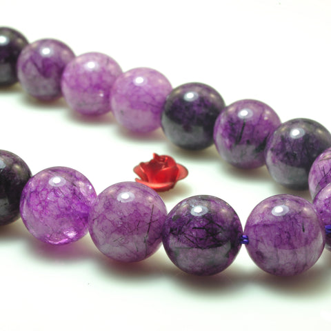YesBeads Purple Rutilated Quartz smooth round beads gemstone 8-12mm 15"