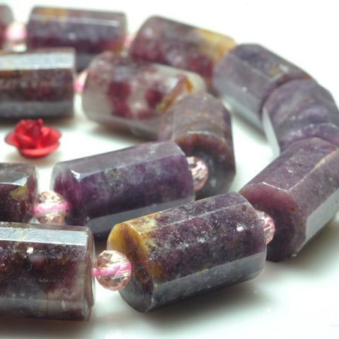 YesBeads Natural Purple Lepidolite gemstone faceted tube beads 10x14mm 15"