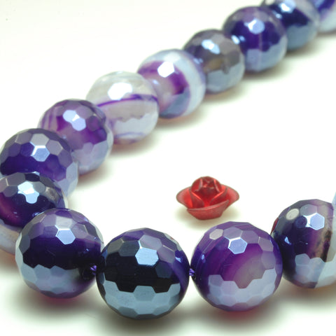 YesBeads Titanium purple banded agate faceted round loose beads gemstone wholesale jewelry making 15"