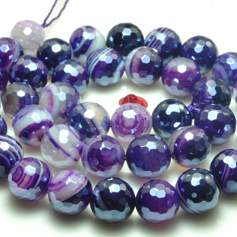 YesBeads Titanium purple banded agate faceted round loose beads gemstone wholesale jewelry making 15"