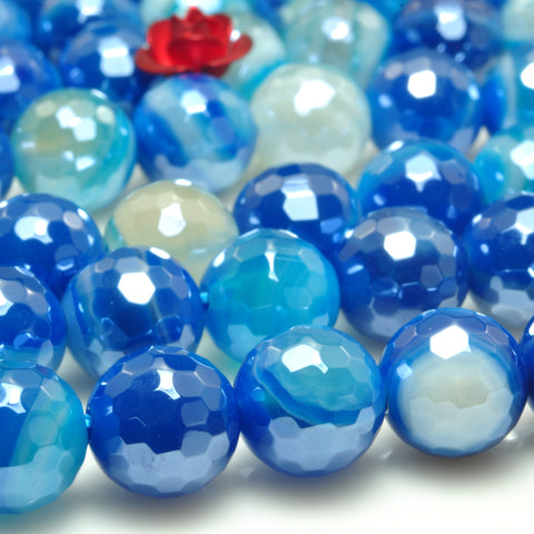 YesBeads Titanium blue banded agate faceted round loose beads gemstone wholesale jewelry making 15"