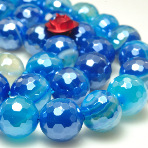YesBeads Titanium blue banded agate faceted round loose beads gemstone wholesale jewelry making 15"
