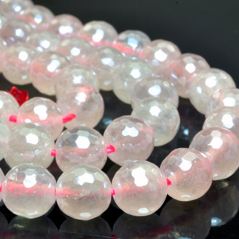 YesBeads Titanium Rose Quartz faceted round loose beads gemstone wholesale jewelry making supplies 15"
