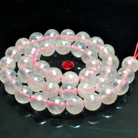 YesBeads Titanium Rose Quartz faceted round loose beads gemstone wholesale jewelry making supplies 15"