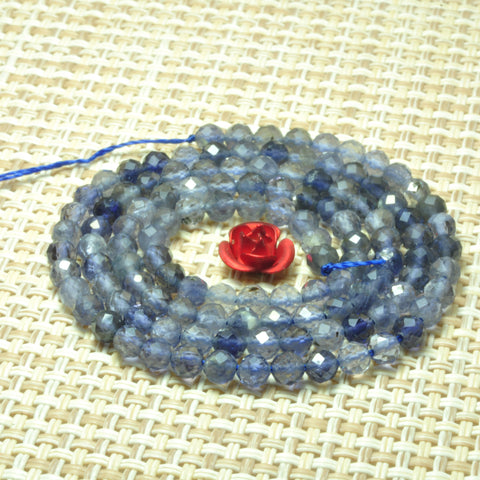 YesBeads Natural Blue Iolite faceted round beads gemstone wholesale jewelry 15"