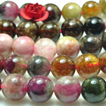 YesBeads natural watermelon Tourmaline mix smooth round loose beads wholesale gemstone 6mm