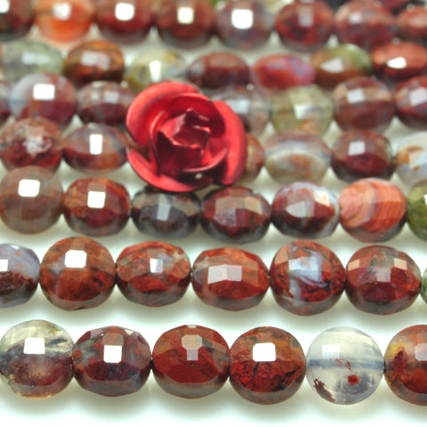 YesBeads natural Red Lightning Agate micro faceted coin loose beads whoelsale gemstone jewelry making 15"