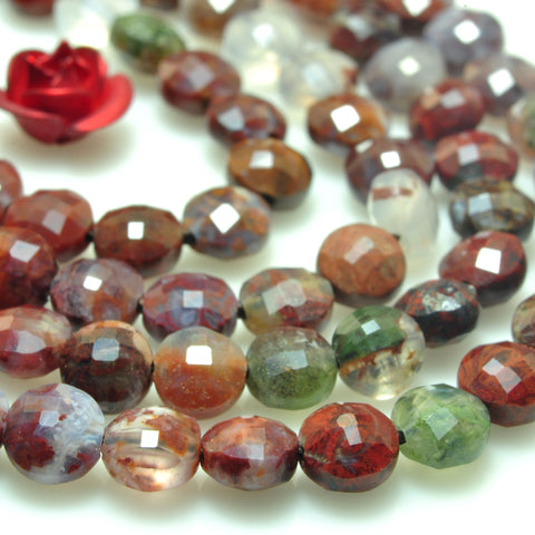 YesBeads natural Red Lightning Agate micro faceted coin loose beads whoelsale gemstone jewelry making 15"