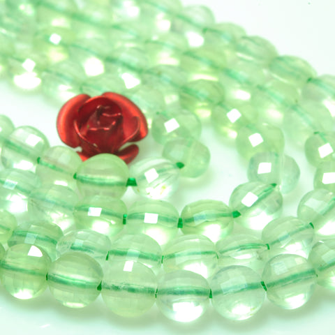 YesBeads natural green Prehnite gemstone micro faceted coin loose beads wholesale jewelry making 15"