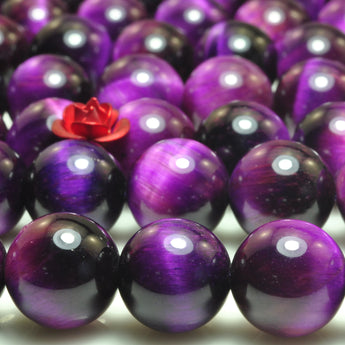 YesBeads Purple tiger eye gemstone smooth round loose beads wholesale jewelry making 15"