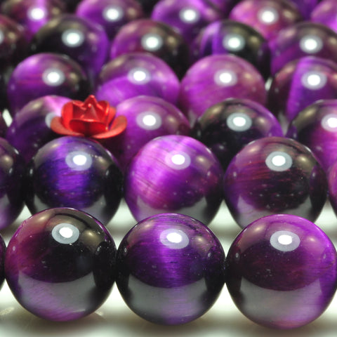 YesBeads Purple tiger eye gemstone smooth round loose beads wholesale jewelry making 15"