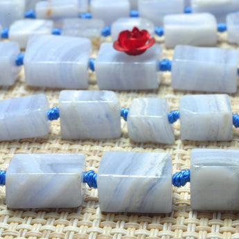 YesBeads Natural Blue Lace Agate smooth rectangle beads gemstone wholesae 17"