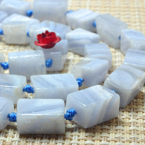 YesBeads Natural Blue Lace Agate smooth rectangle beads gemstone wholesae 17"