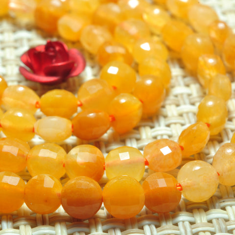 YesBeads natural yellow Jade micro faceted coin loose beads wholesale gemstone jewelry making 4mm 15"