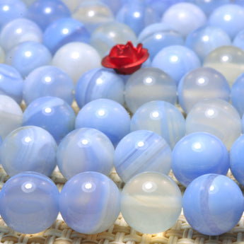 YesBeads Natural Blue Banded Agate smooth round beads gemstone whoelsale 15"