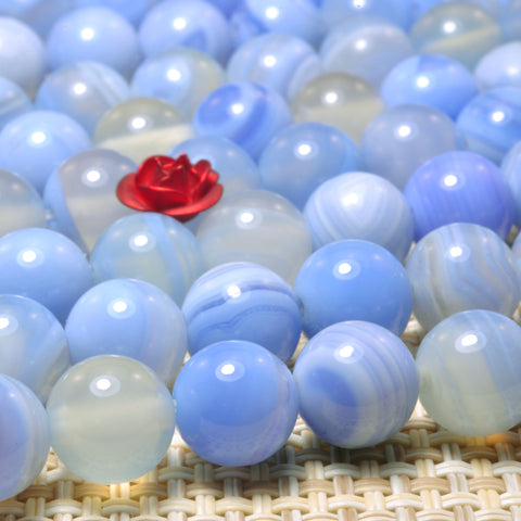 YesBeads Natural Blue Banded Agate smooth round beads gemstone whoelsale 15"