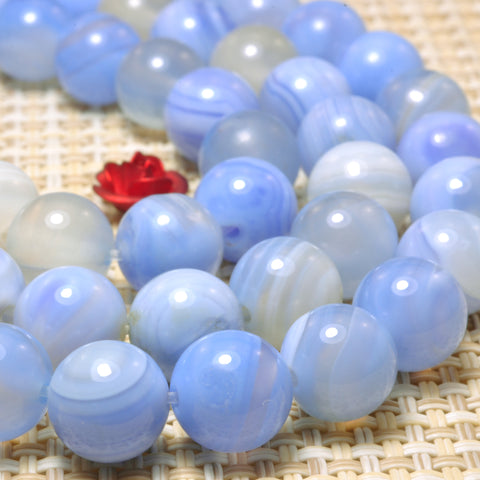 YesBeads Natural Blue Banded Agate smooth round beads gemstone whoelsale 15"