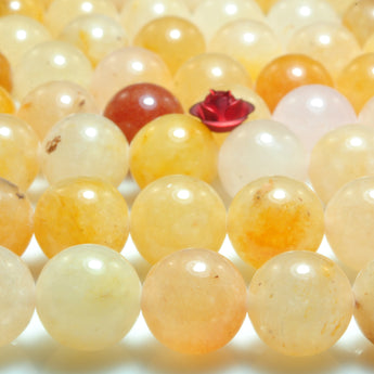 YesBeads natural yellow jade smooth round loose beads wholesale gemstone 15"