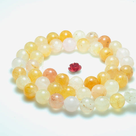 YesBeads natural yellow jade smooth round loose beads wholesale gemstone 15"