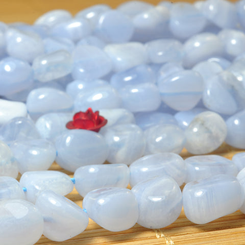 YesBeads natural blue lace agate smooth pebble chip beads gemstone 8x10mm 15"