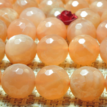 YesBeads Natural Orange Moonstone faceted round beads gemstone wholesale 15"